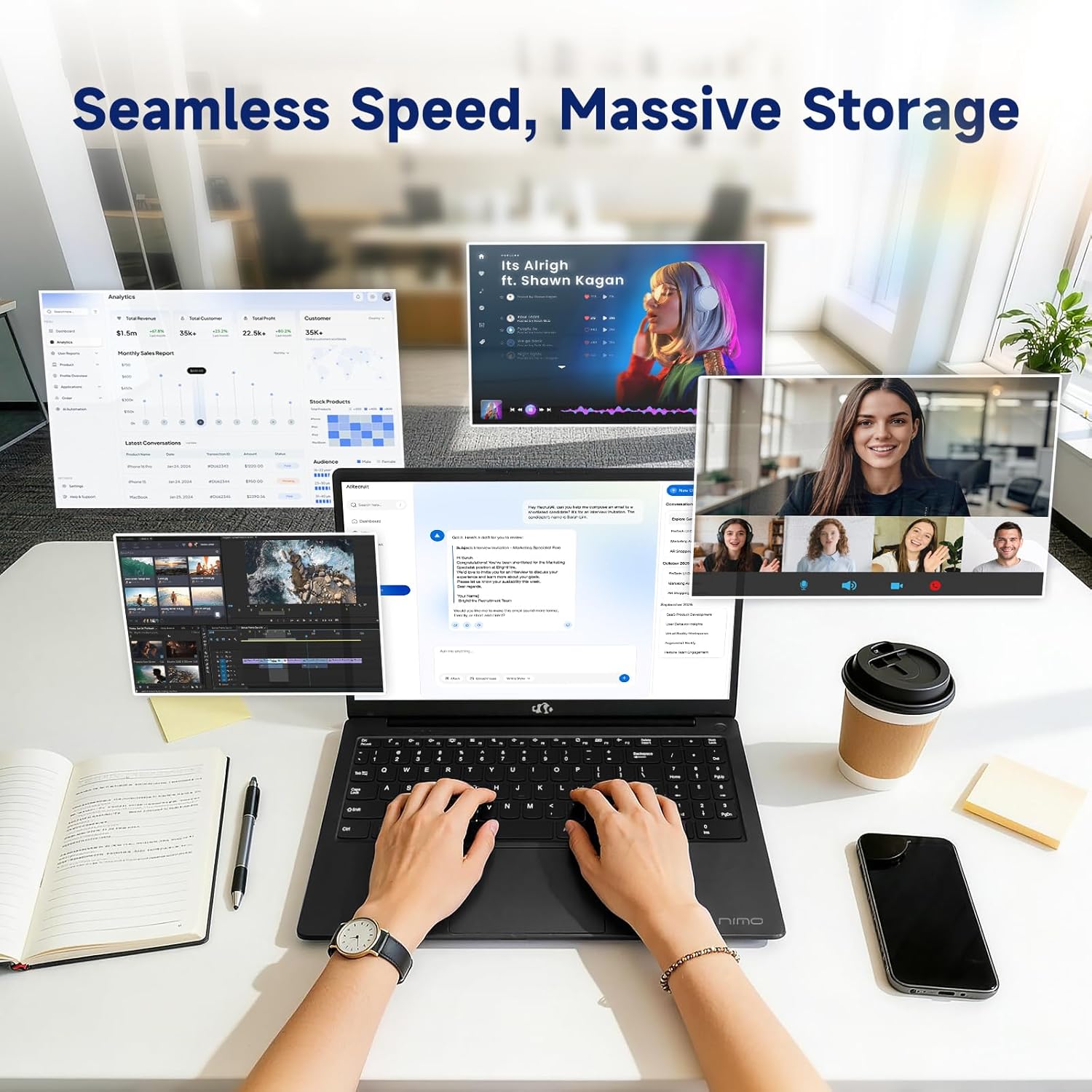 NIMO 15.6" FHD Laptop Computer, Intel Pentium N150 (Beat i3-1115G4, 4-Core Up to 3.6GHz), Laptop with Backlit Keyboard 65W GaN Type-C Fingerprint 4GB RAM 128GB SSD, for Home-Student and Business