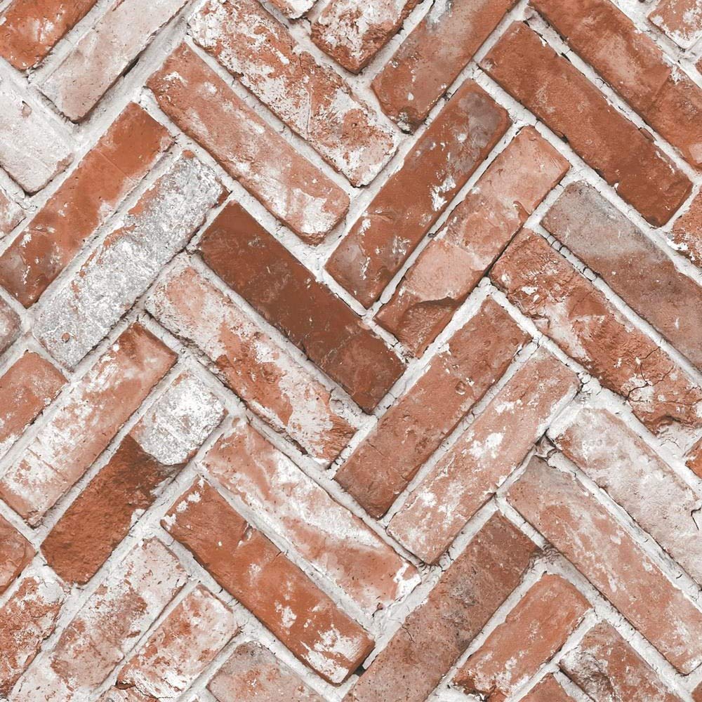 Muriva Red Herringbone Brick Wallpaper 174501 - Feature Photographic Faux Wall
