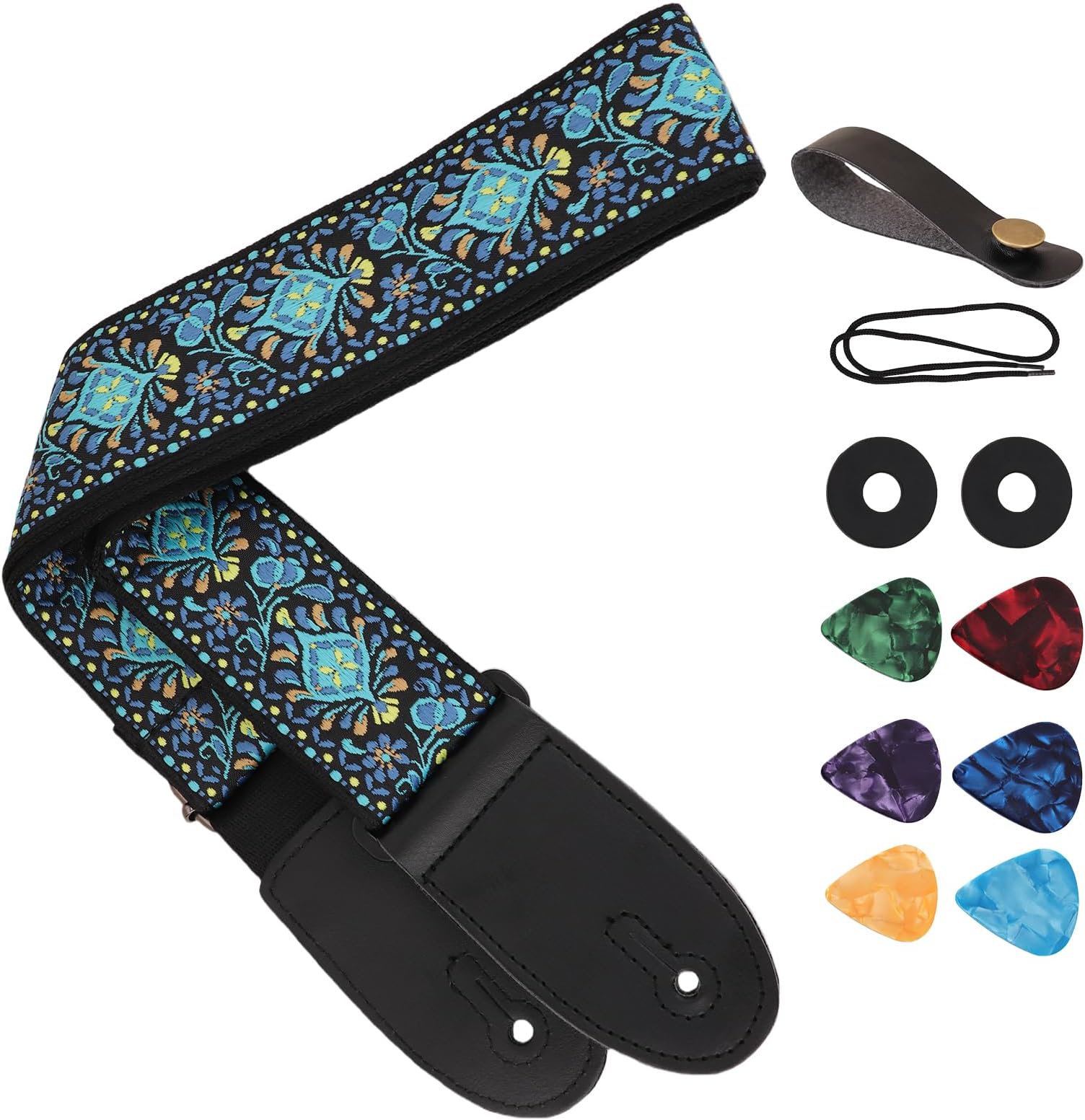 Guitar Strap for Acoustic, Practical Embroidered Guitar Straps with Adjustable Comfortable Durable Design for Electric Guitars Bass Banjos Mandolins Ukulele and More Music Lovers