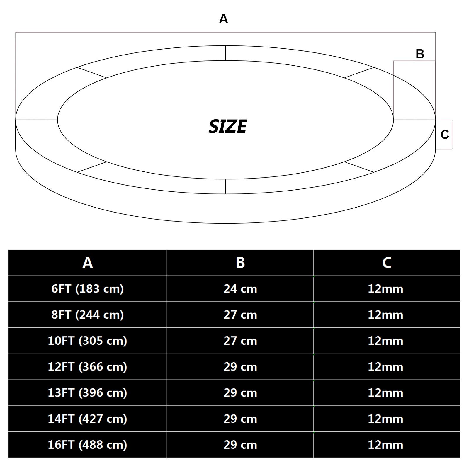 Funda de seguridad para cama elástica de 488 cm, duradera, color azul, acolchado de borde resistente a los rayos UV, pieza de repuesto resistente para trampolín