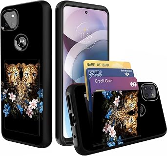 for Moto One 5G Ace Case,Dual Layer Smooth Hard Back Cover Wallet Pocket Credit Card ID Protective Case for Motorola Moto One 5G Ace,Leopards with Blue Eyes