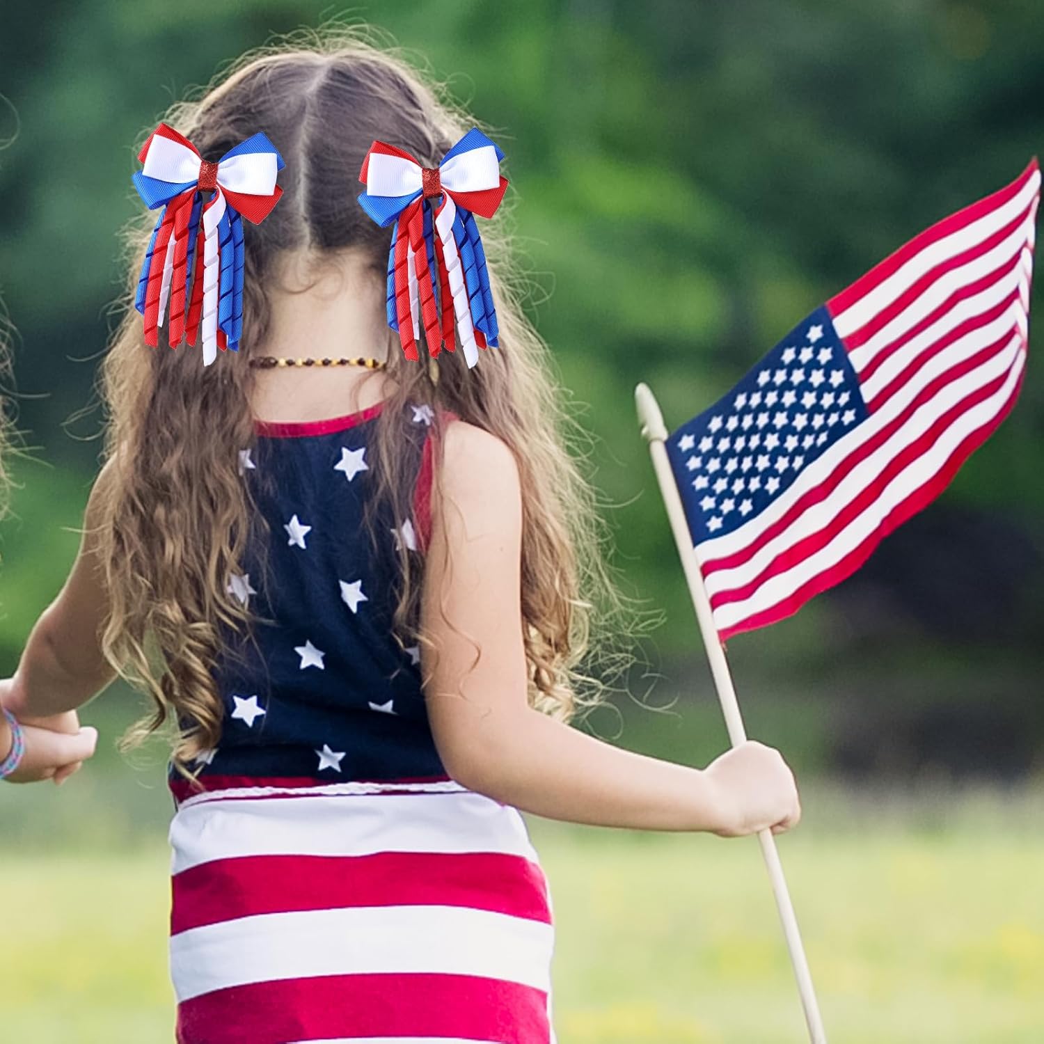Independence Day Hair Bow Clips 3 Inch Red White Blue Curly Ribbon Hair Clips Handmade School Girls Hair Accessories for 4th of July - Image 2
