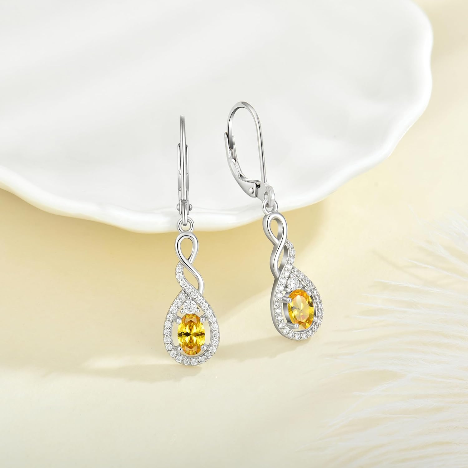 Oval Cut Dangle Drop Earrings 925 Sterling Silver Infinity Twisted Leverback Earrings Birthstone Jewelry for Women - Image 5