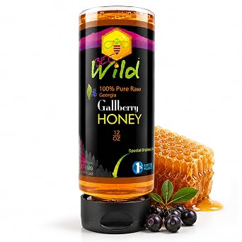 Bee Wild 100% Pure Gallberry Honey | Raw Unfiltered Organic Honey with Naturally Sweet, Rich Flavor | Premium Gallberry Variety in Convenient Dripless Upside-Down Squeeze Bottle | 12 oz