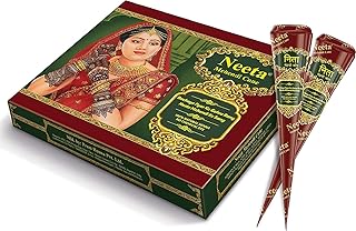 Neeta Pack 12-100% Pure Herbal Henna Paste Cones, For Temporary Body Art Tattoo, For Festival Hand Tattoo Designing (12 Pieces Cone)