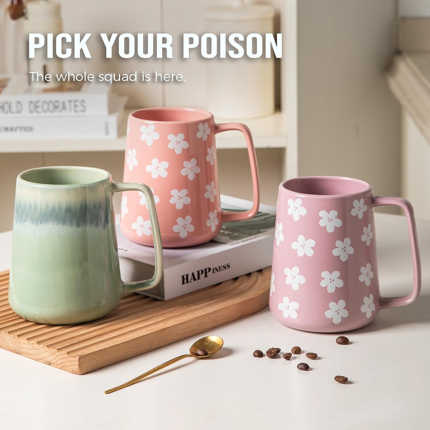 24oz Oversized Heavyweight Ceramic Coffee Mug, Large (Pink)