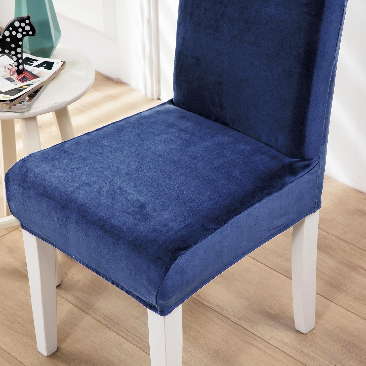 Xundefeng Soft Velvet Dining Chair Covers for Dining Room Set of 2 Pack Slipcovers Chairs Cover Stretch Slipcover, Navy Blue - Image 4