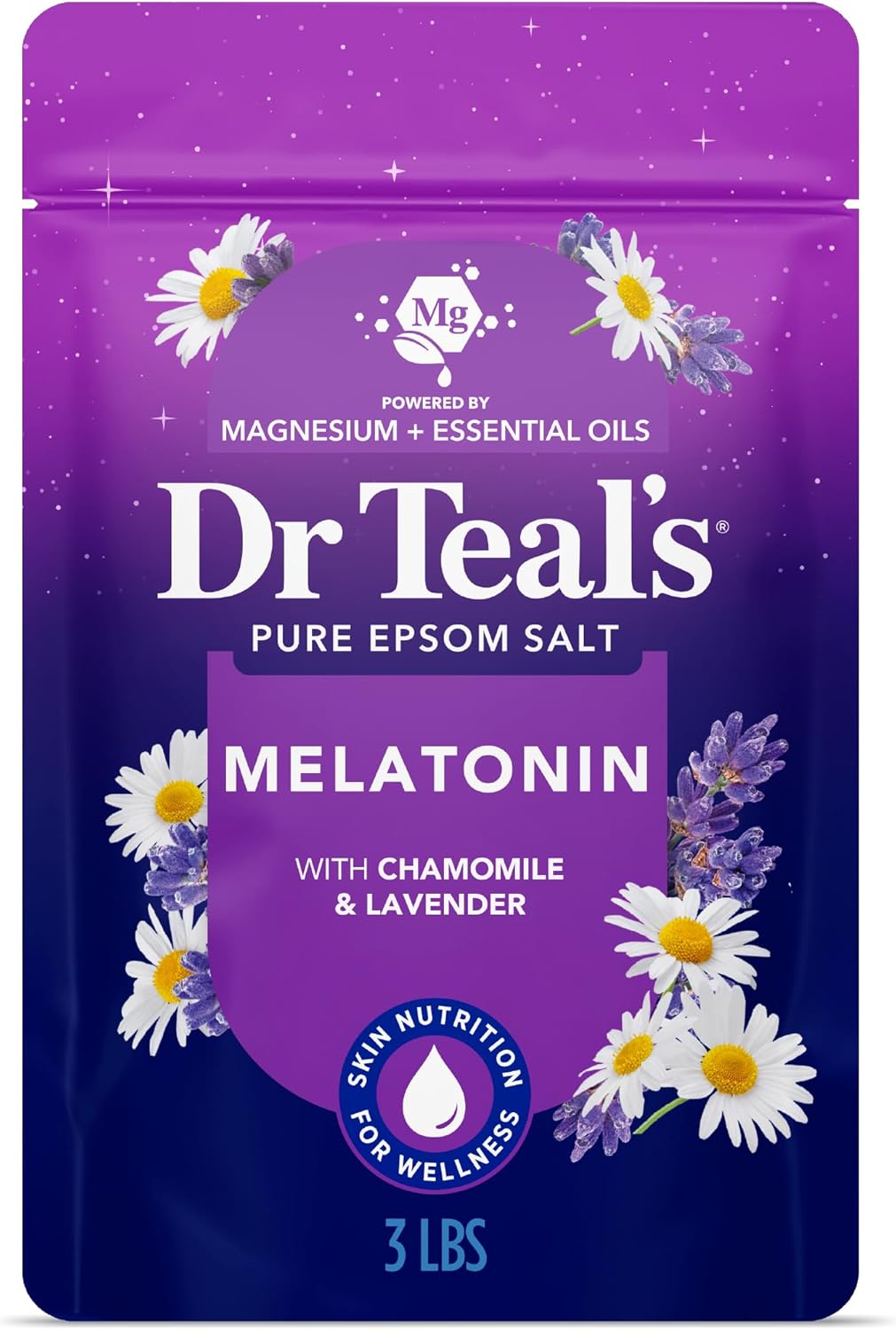 Dr Teal’s Epsom Salt Magnesium Soak, Sleep Blend with Melatonin, Lavender & Cham…
