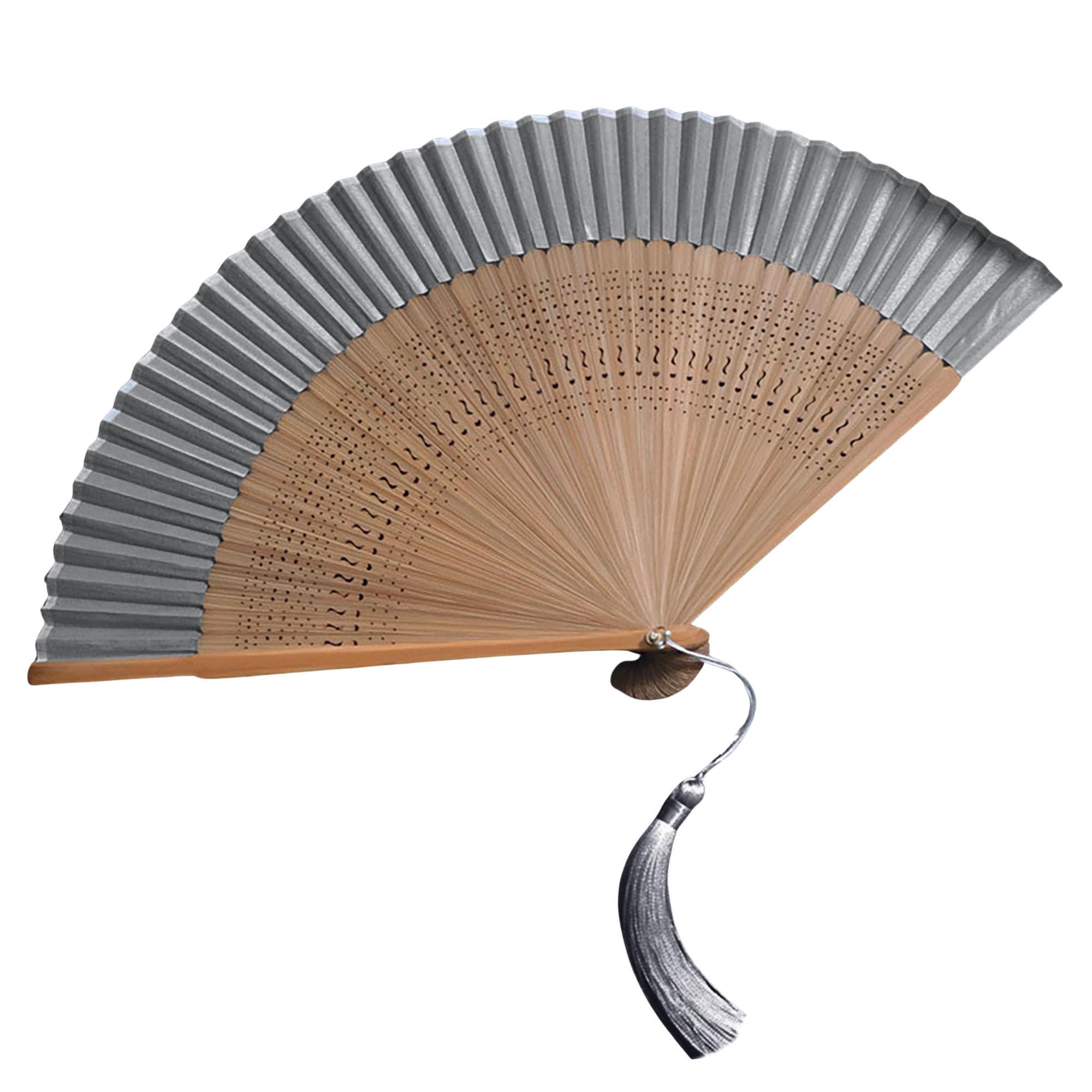 GFM® Bamboo Silk Handheld Folding Chinese Japanese Hand Fans for Summer, Wedding, Party Favour (GG) (F38A-14-Grey)(FLSLK-F38A-14-BH)