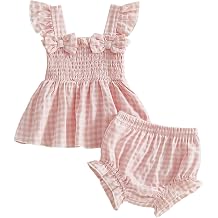 Baby Girl Clothes Infant Summer Outfits Set Plaid Ruffle Sleeve Shirt Tops and Bloomers Shorts