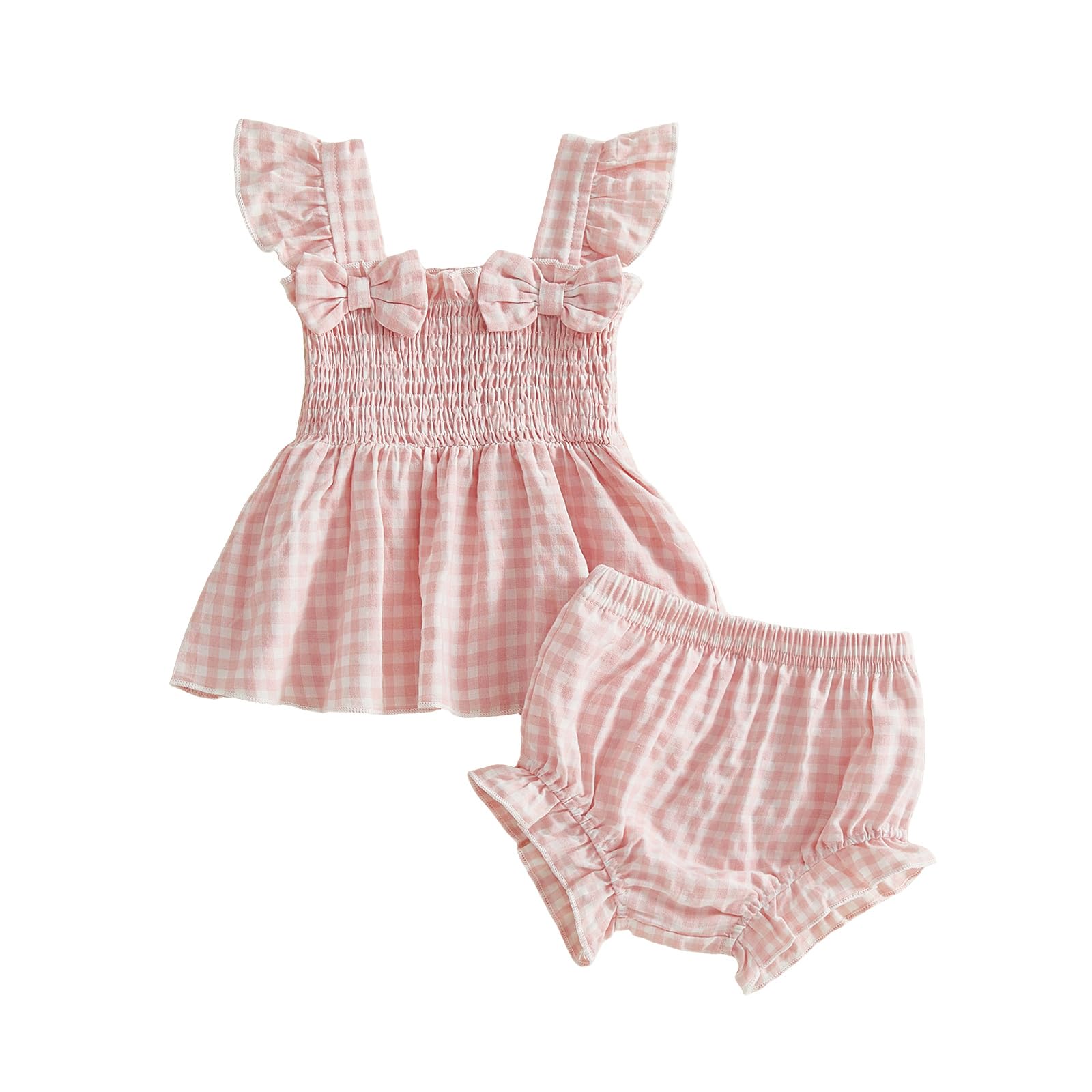 Toddler Baby Girl Summer Clothes Infant Girl Plaid Outfit Strawberry Ruffle Gingham Shirts Dress Tank Top Shorts Set — view 45