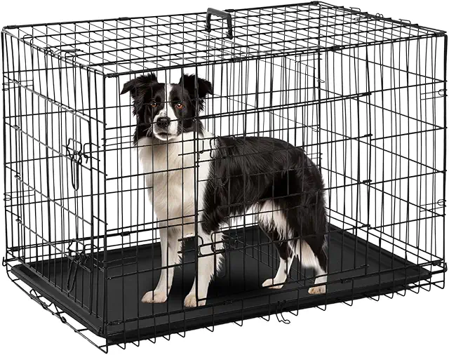 Cage pour Chien Pliable avec 2 Portes et Plateau Amovible, 93x58x64 cm, Noir