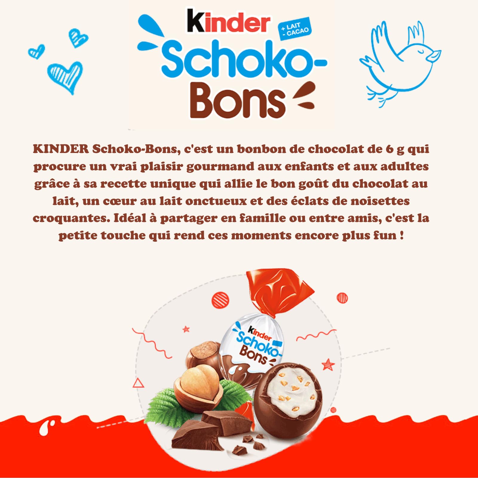 KINDER Schokobons, Mini-Bueno, Country, Maxi - 1,45 kg de chocolat assortis | 100 Schokobons, 90 Mini Bueno, 5 barres Country, 5 Maxi - anniversaire, goûter, piñata, distribution, fêtes en famille