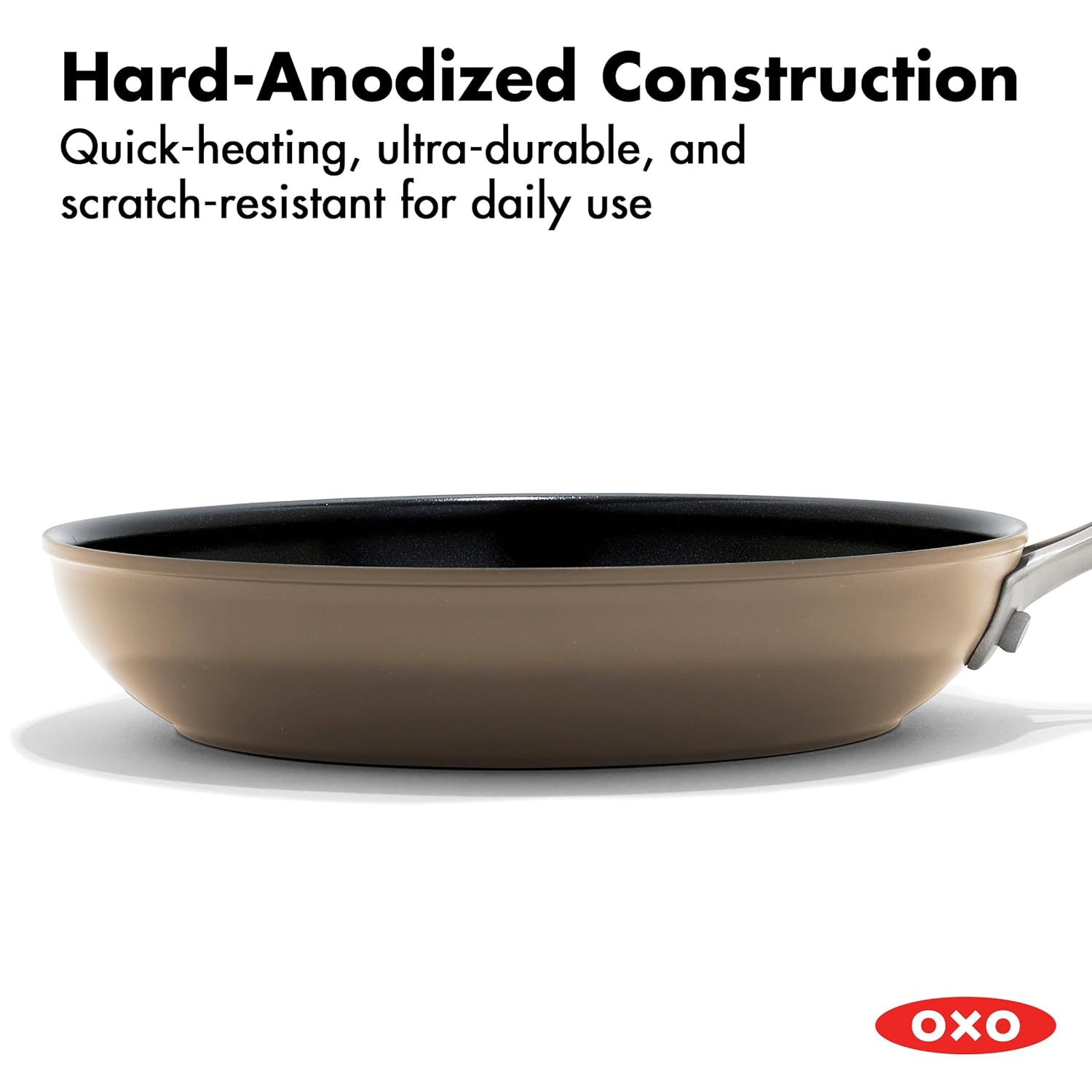 OXO Enhanced 8” Nonstick Frying Pan Skillet, Ceramic PFAS-Free Cookware, Stainless Steel Handle, Eggs & Omelets, Dishwasher & Oven Safe, Biscuit Brown - Image 3