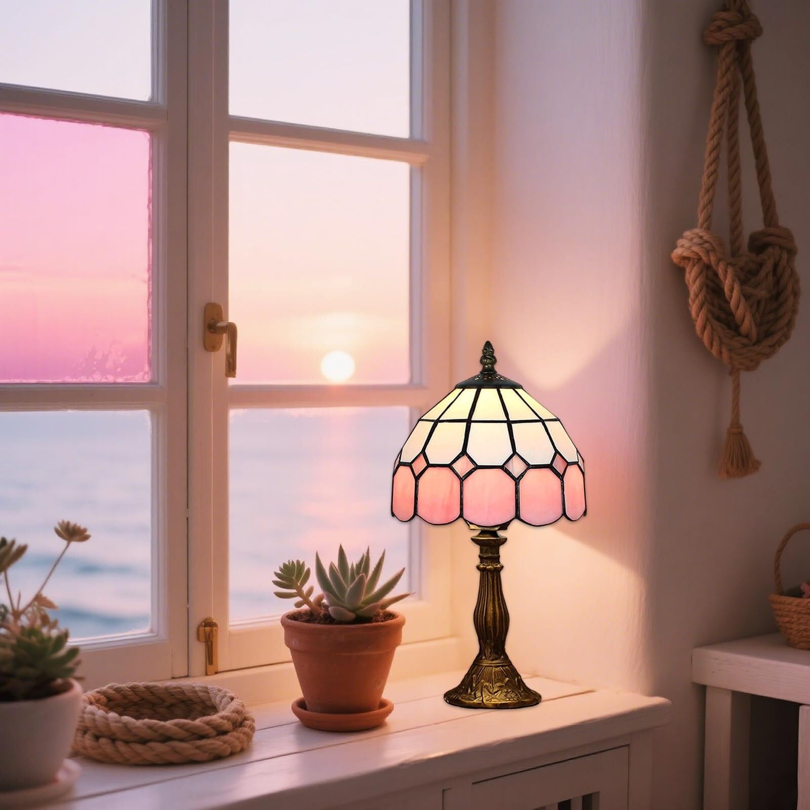 KKXXYQFC Lampe de Table d'art Vintage avec Abat-Jour en vitrail – Compacte, élégante Confortable (Jaune)