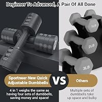 Sportneer Állítható Súlyzókészlet 0,9-4,5 kg (páronként 0,9-2,3 kg) - 6 az 1-ben Gyorsállítású Kézi Súlyzók Otthoni Edzéshez, Férfiaknak és  4