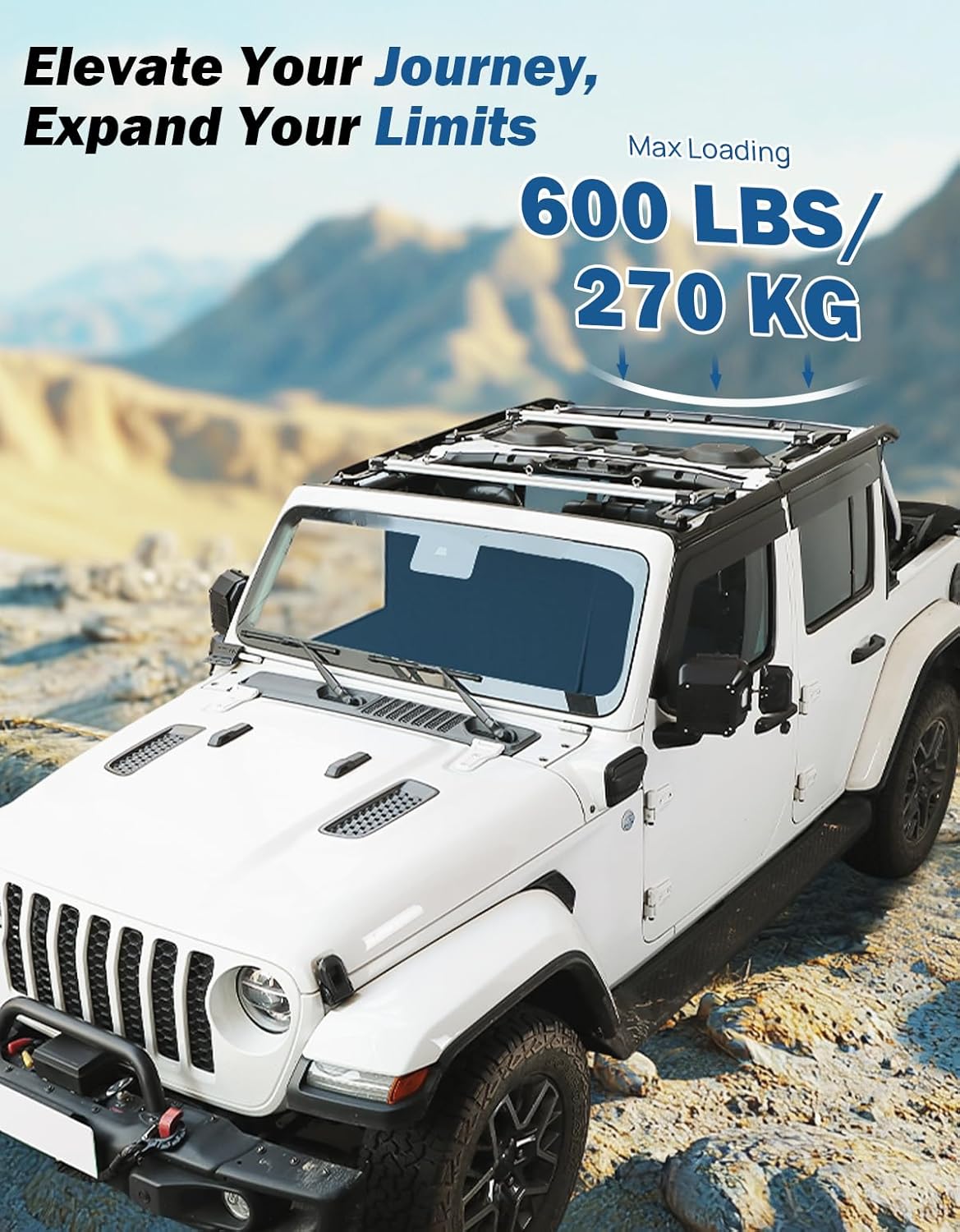 JOYTUTUS Roof Rack Cross Bars Compatible with 2018-2026 Wrangler JL (Only for 4 Doors Soft Top or Top Off), 600 LBS Capacity Rooftop Cargo Bars