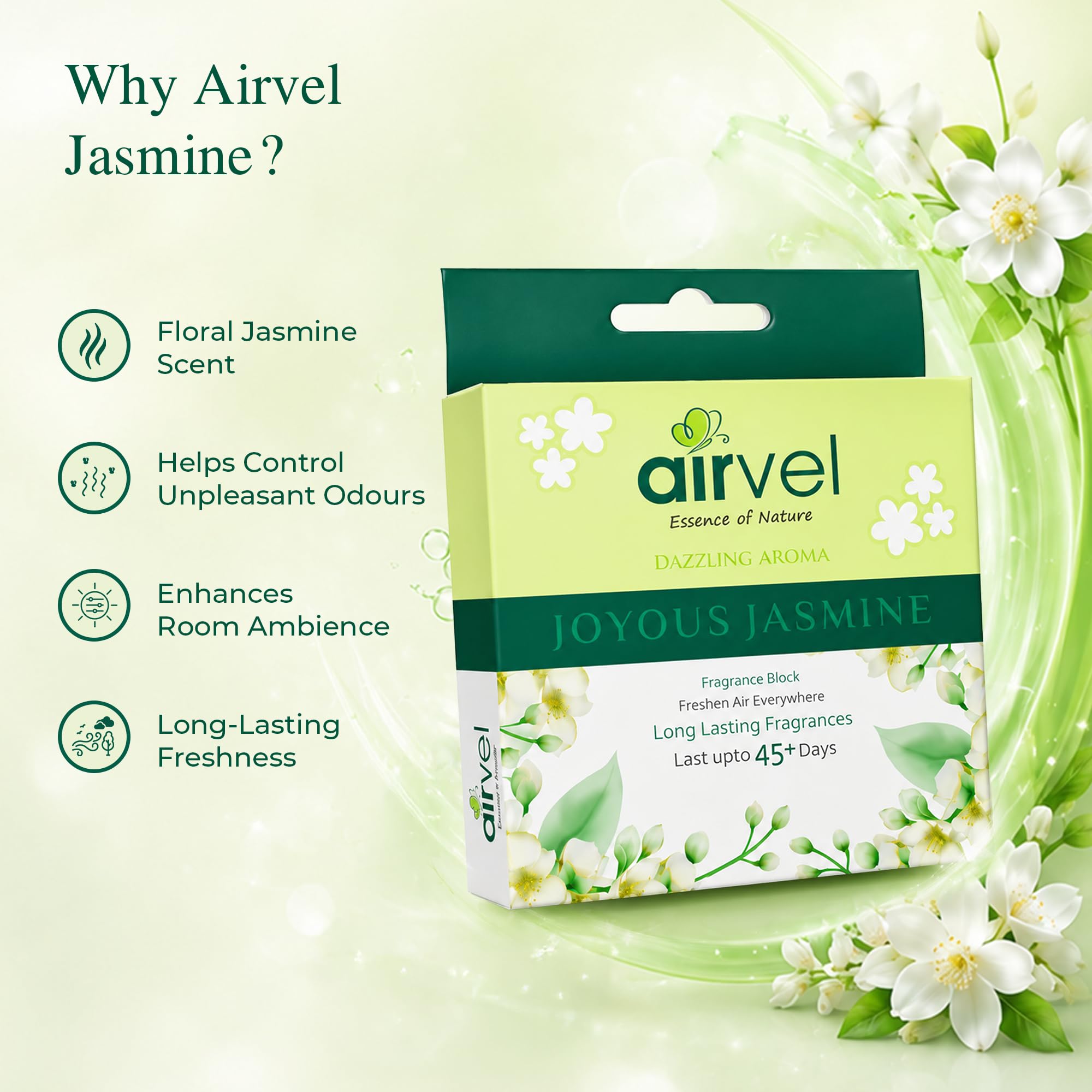 Airvel Air Freshener Blocks for Bathroom & Home | Long Lasting Jasmine, Rose, Lavender & Sandalwood Fragrance | Odor Neutralizer for Cupboard & Small Spaces | 75 g Each Pack Of 4 2