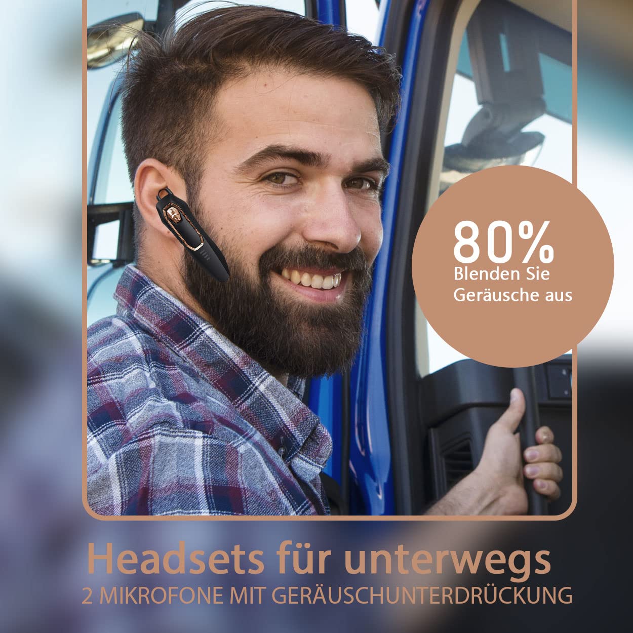 Auricolare Singolo Bluetooth 5.4, con cancellazione del rumore, Auricolari Bluetooth mono vivavoce 36 ore di conversazione, Cuffie wireless per camionisti/magazzini