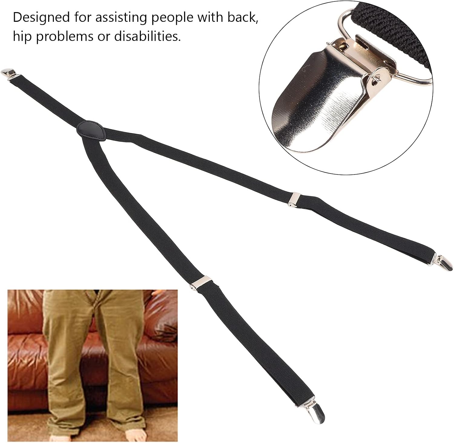 Elderly Pants Aide Belt Device Clip Dressing Aid, Easy Stocking Slider, Pants Helper Aide Tool Pull Up Assistance Help(Black)