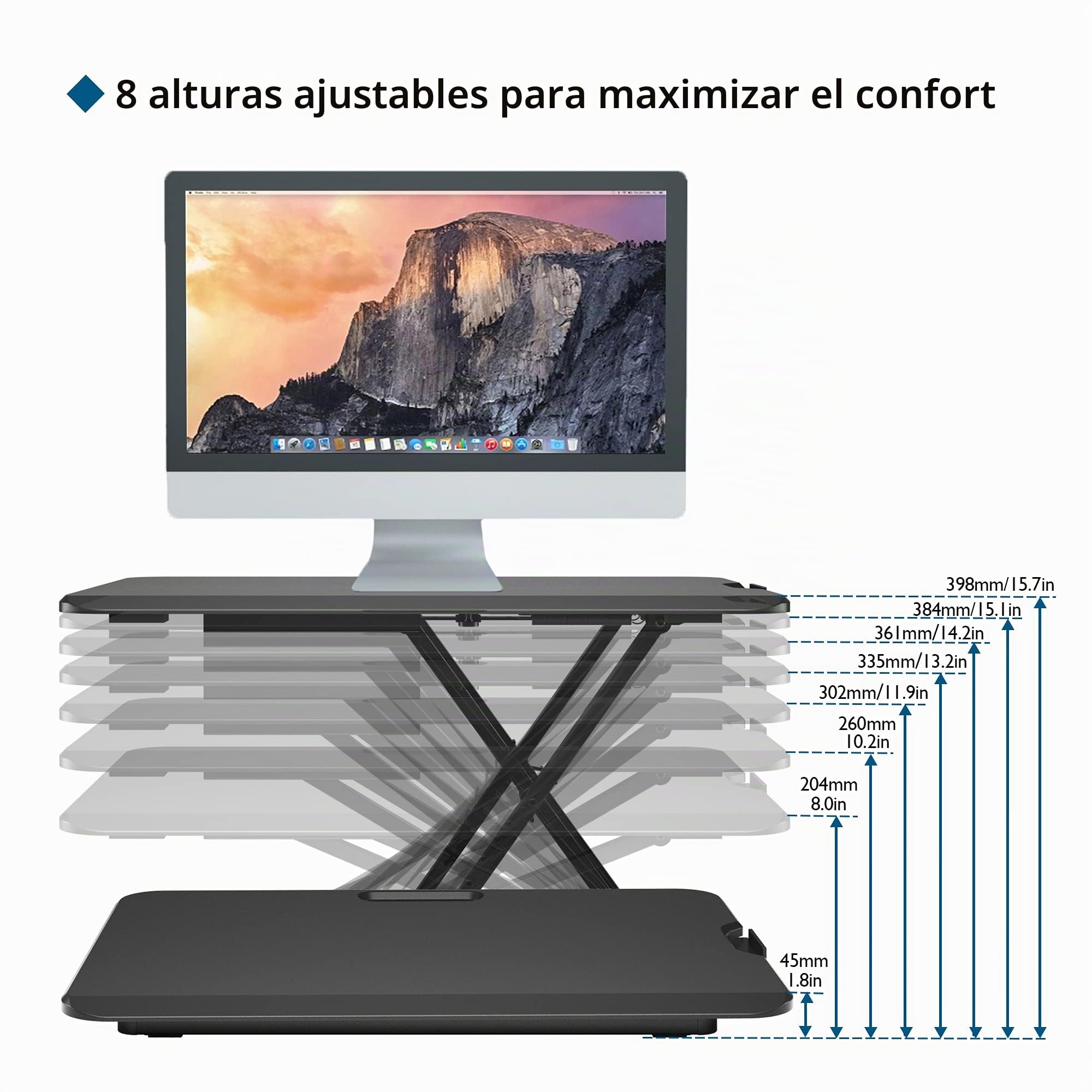 BONTEC Estación de Trabajo Sentado/Pie Escritorio de Pie Soporte para Computadora Altura Ajustable Postura Ergonómica de Pie y Sentado Laptop | Plataforma 67x47cm, Capacidad 8kg