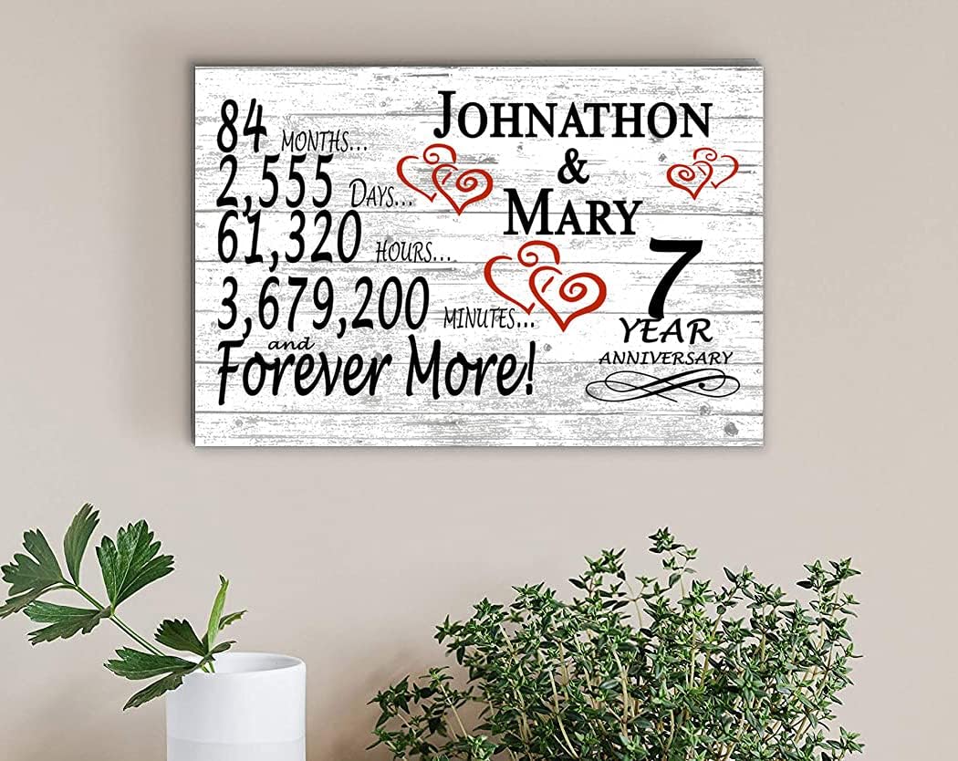 Personalized 7 Year Anniversary Sign Gift 7th Wedding Anniversary Present For Couple Days Minutes Years - Solid Wood - 16.5in x 10.5in x .75in (07 Year)