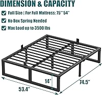 Vista 3 de Full Size Bed Frame, 14 Inch Heavy Duty Support 3500 lbs Metal Platform, No Box Spring Needed/Noise Free/Non-Slip/Steel Slat Support/Easy Assembly