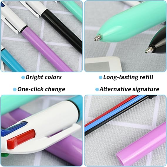 7 Pack 4 Colour Pens Multi Coloured Pen All in One, 4 in 1 Multi Pen Set Retractable Ballpoint, Medium 1.0mm Ink for School Office Kids Gifts