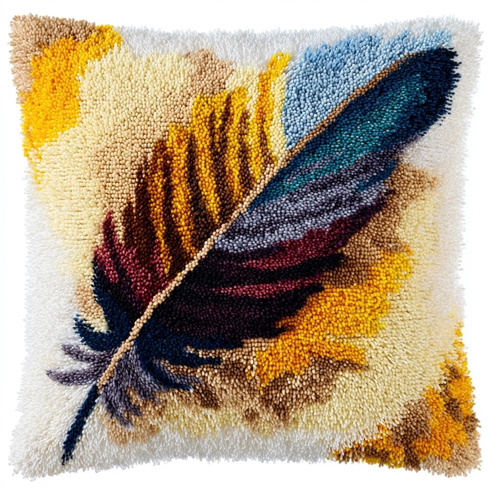 FWRTYCB Latch Hook Cushion Kits for Adults, Feather Pillow Hook Art