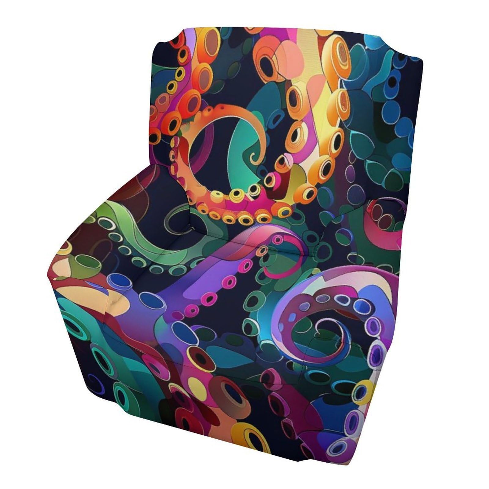 Housse de fauteuil 1 place extensible contre l'usure avec motif pieuvre colorée