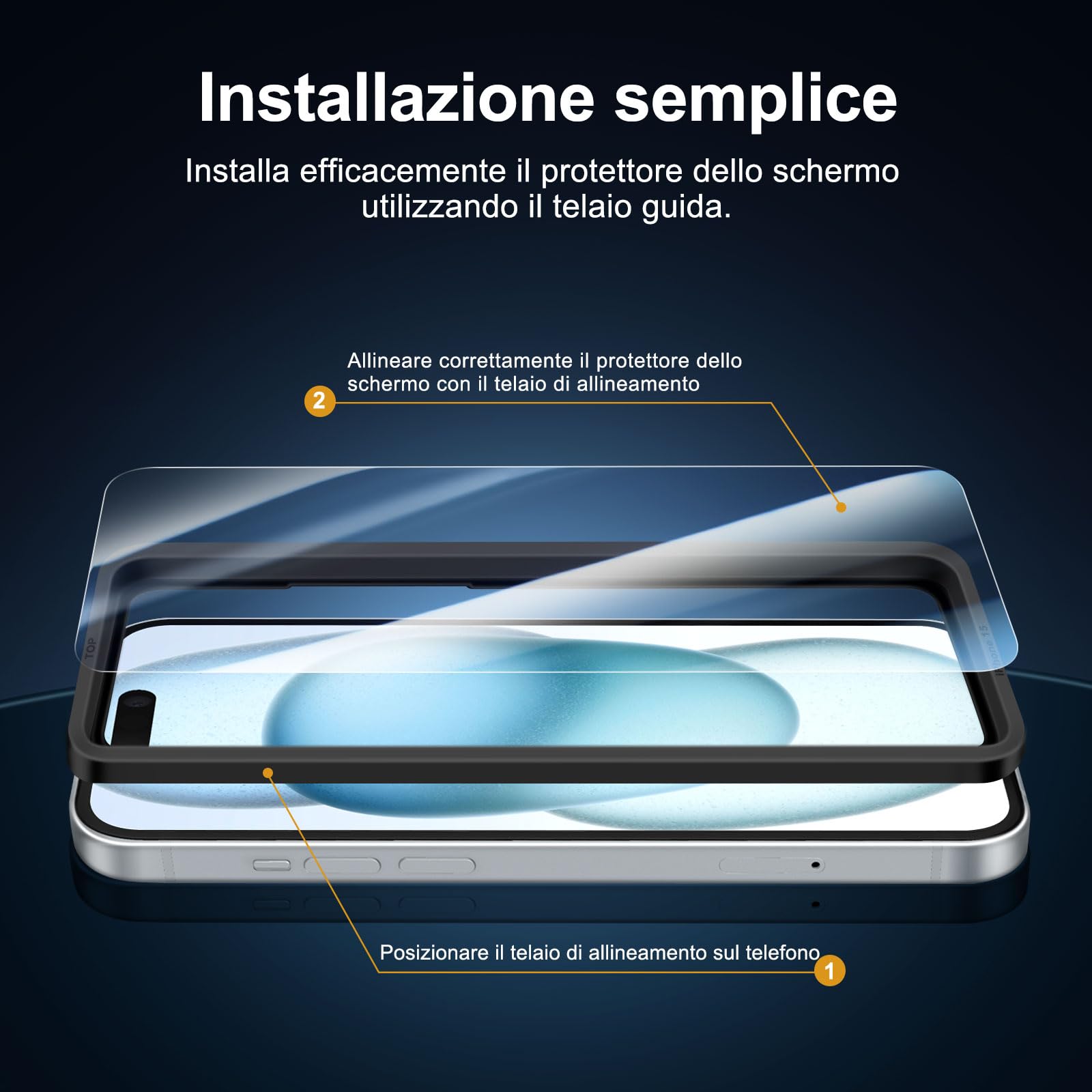 NEW'C 3 x Pellicola Vetro Temperato per iPhone 15 (6,1 Pollici) e 3 x Pellicola Vetro Protettiva Fotocamera Posteriore + Tappo Antipolvere-Strumento di installazione semplice incluso-Ultra resistente