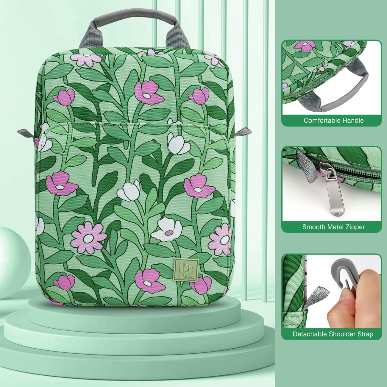 Dadanism 9-11 Inch Tablet Sleeve Bag Carrying Case with Shoulder Strap for iPad (A16) 11", iPad 10th Gen 10.9" Air 5/4, i-Pad Air/Pro 11", i-Pad 9/8/7th 10.2", Galaxy Tab A9+ Plus 11", Cyan+Flower - Image 6