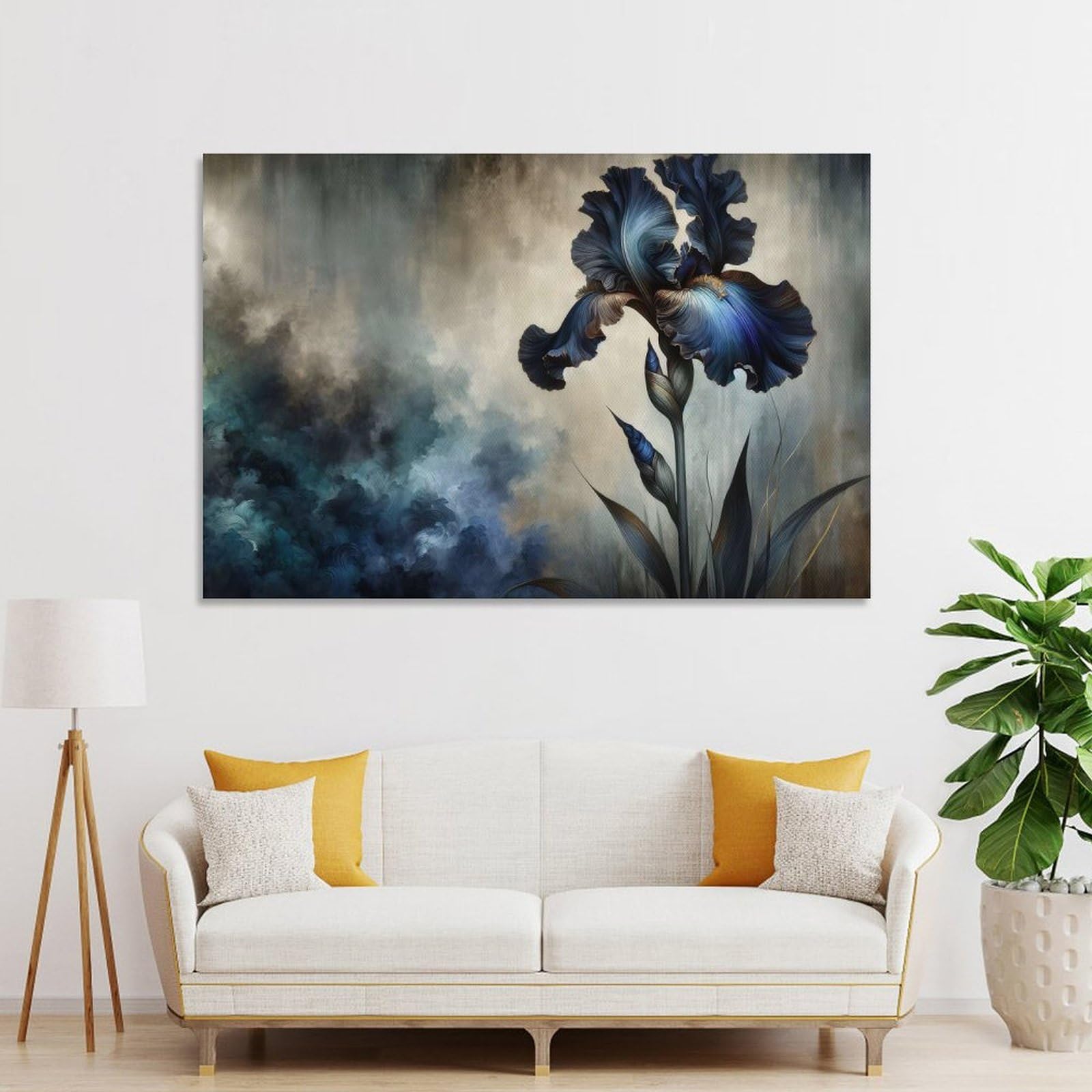 Junmoney Unframe-Style-14-1 Blue Iris Moody Elegance Canvas Wall Decor, 20X30inch(50X75cm), For Wall Displays, Bedrooms Or Room Updates, Wall Decor Suited To Curated Displays
