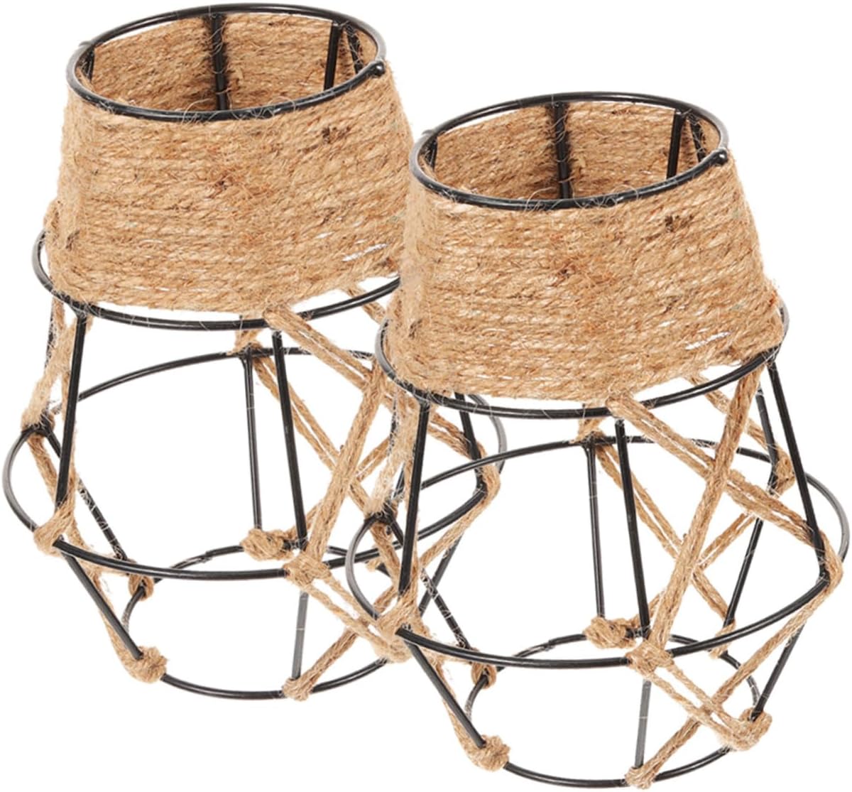 DOITOOL 2pcs Vintage Decorative Metal Cage Lampshade Hemp Rope Hanging Light Shade for Pendant and Chandelier Fixtures for Bedrooms and Living Spaces