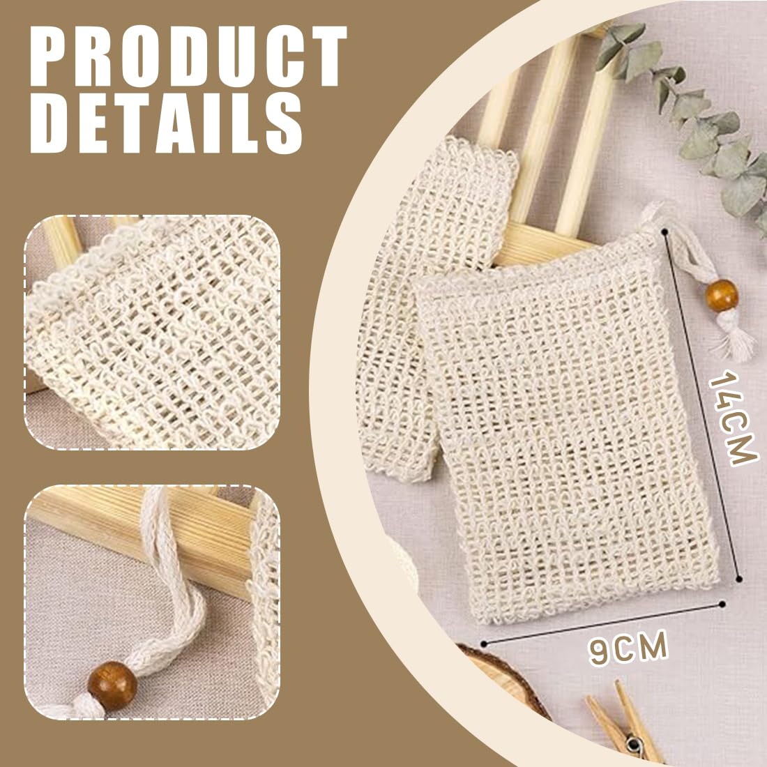 Bolsa De Jabón Orgánica De 3 Piezas De Sisal Natural Exfoliante