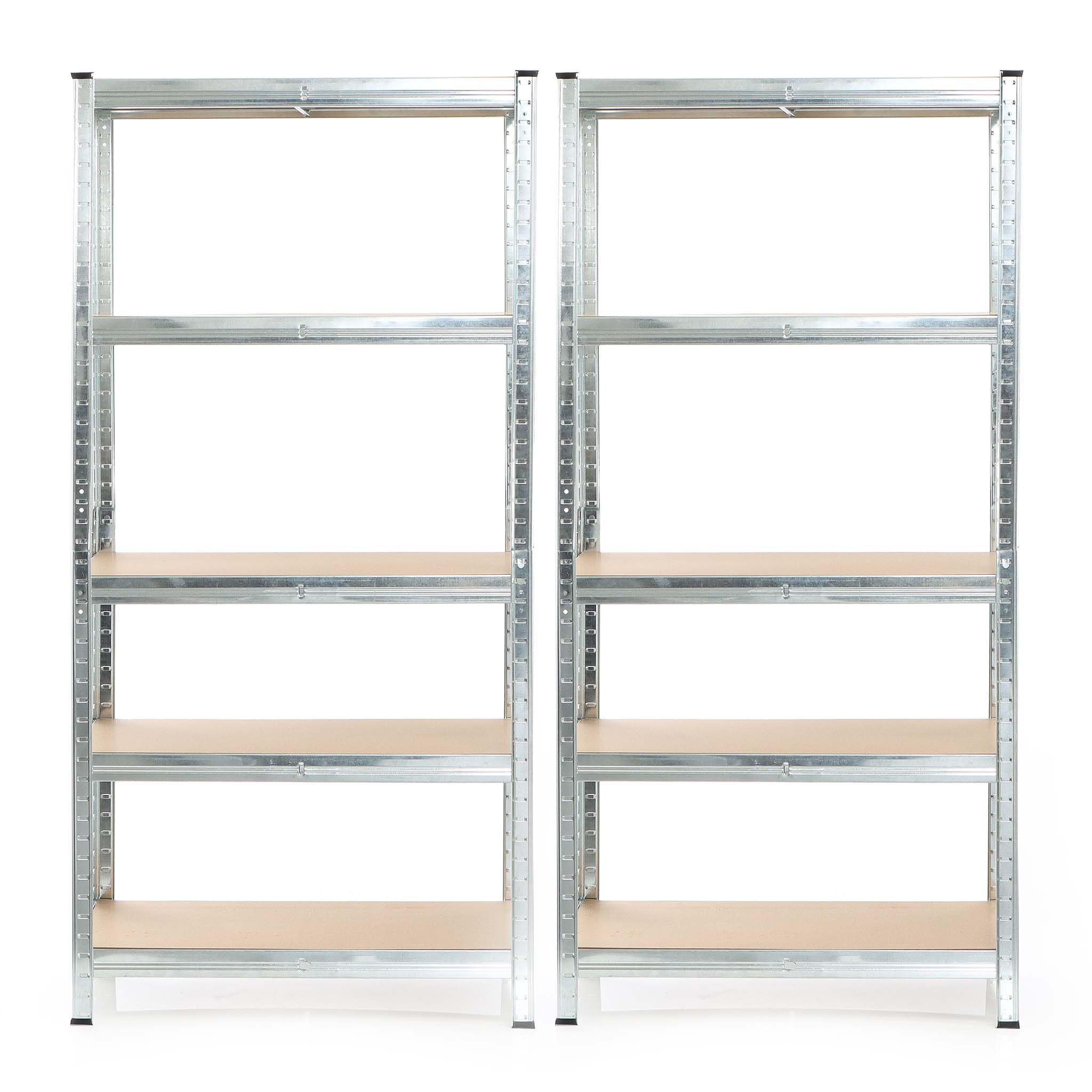 Wiltec Set 2X Schwerlastregal 154x75x30cm, 875 kg Gesamtlast, Steckregal verzinkt aus Stahl, Lastenregal mit 5 Ablagen, Werkstattregal