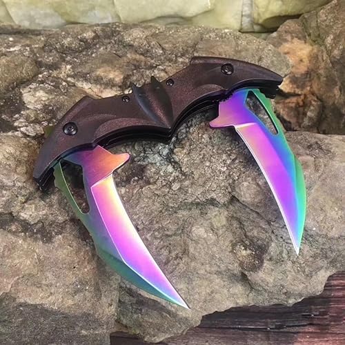 Miniatura 2 de Dark Bat Knight Cuchillo de bolsillo plegable de doble hoja con asistencia de resorte, cuchillos tácticos con clip para cinturón, gran regalo para