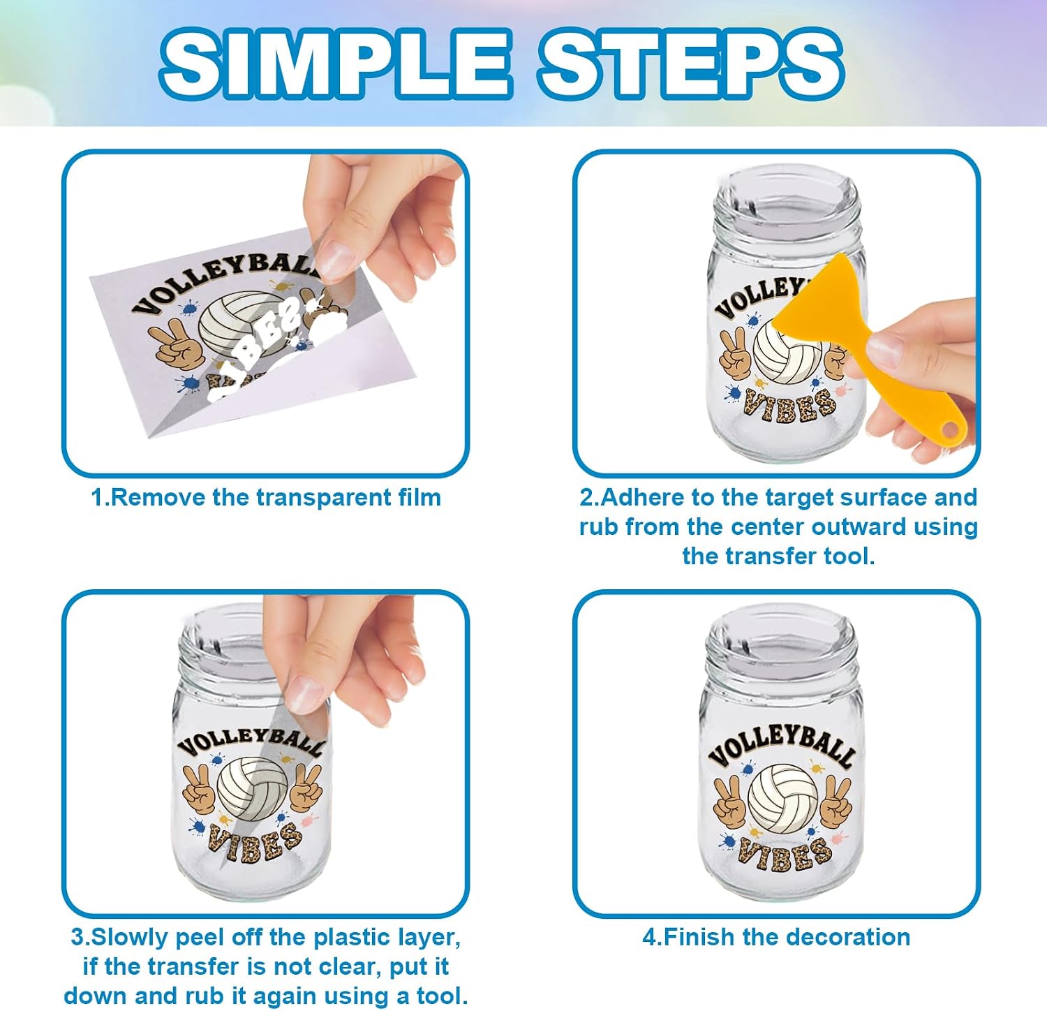GLOBLELAND 18 Sheets Volleyball Transfer Sticker 3.9x3.6 inch Volleyball Text Decal Stickers Sport Rub on Transfer for Cup Bottle Vase Glass Furniture Decor