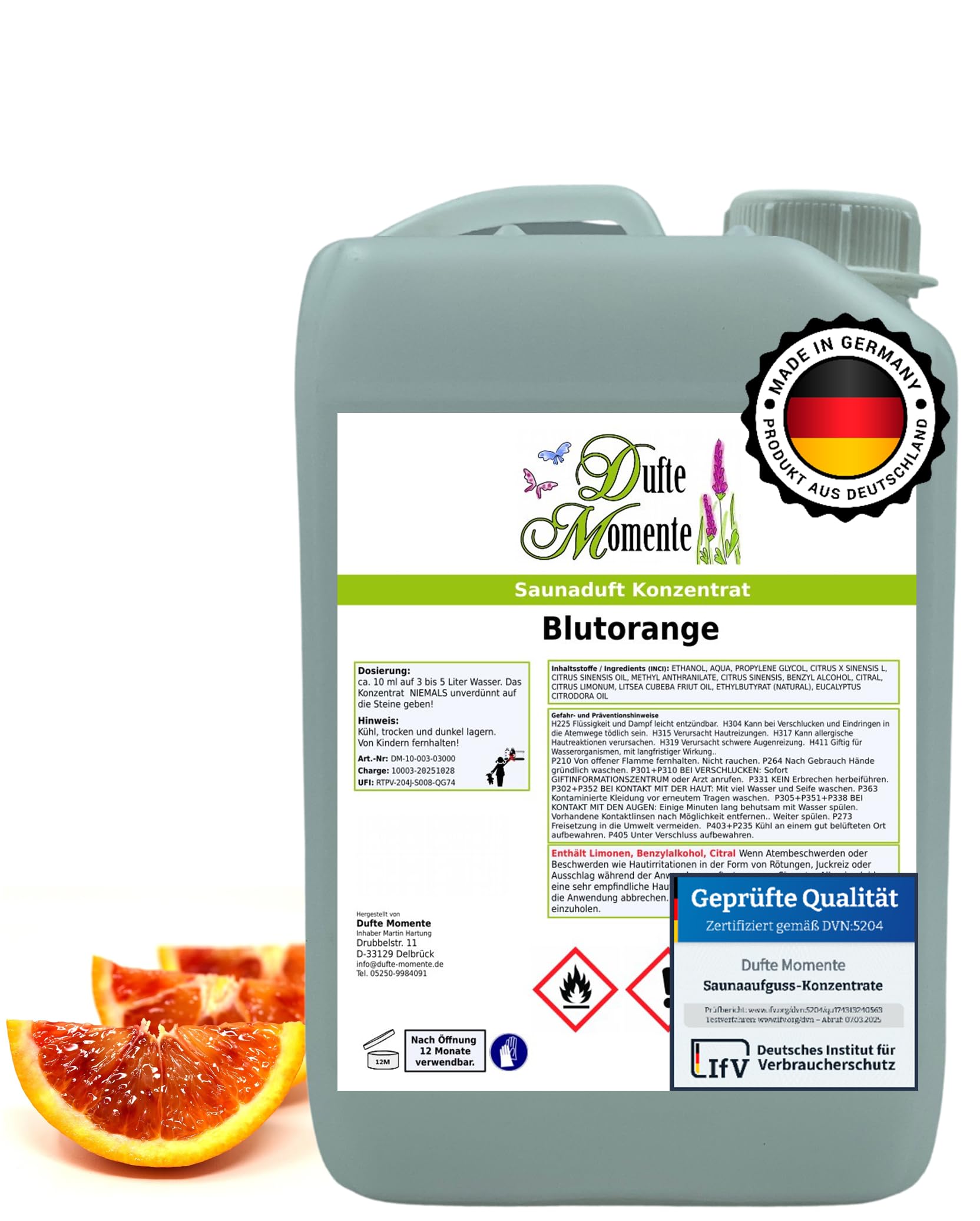 Dufte Momente Saunaaufguss-Konzentrat Blutorange – 3 Liter – fruchtig & spritzig – konzentriert & ergiebig – Profi-Qualität gemäß DVN:5204 getestet – vegan & Made in Germany