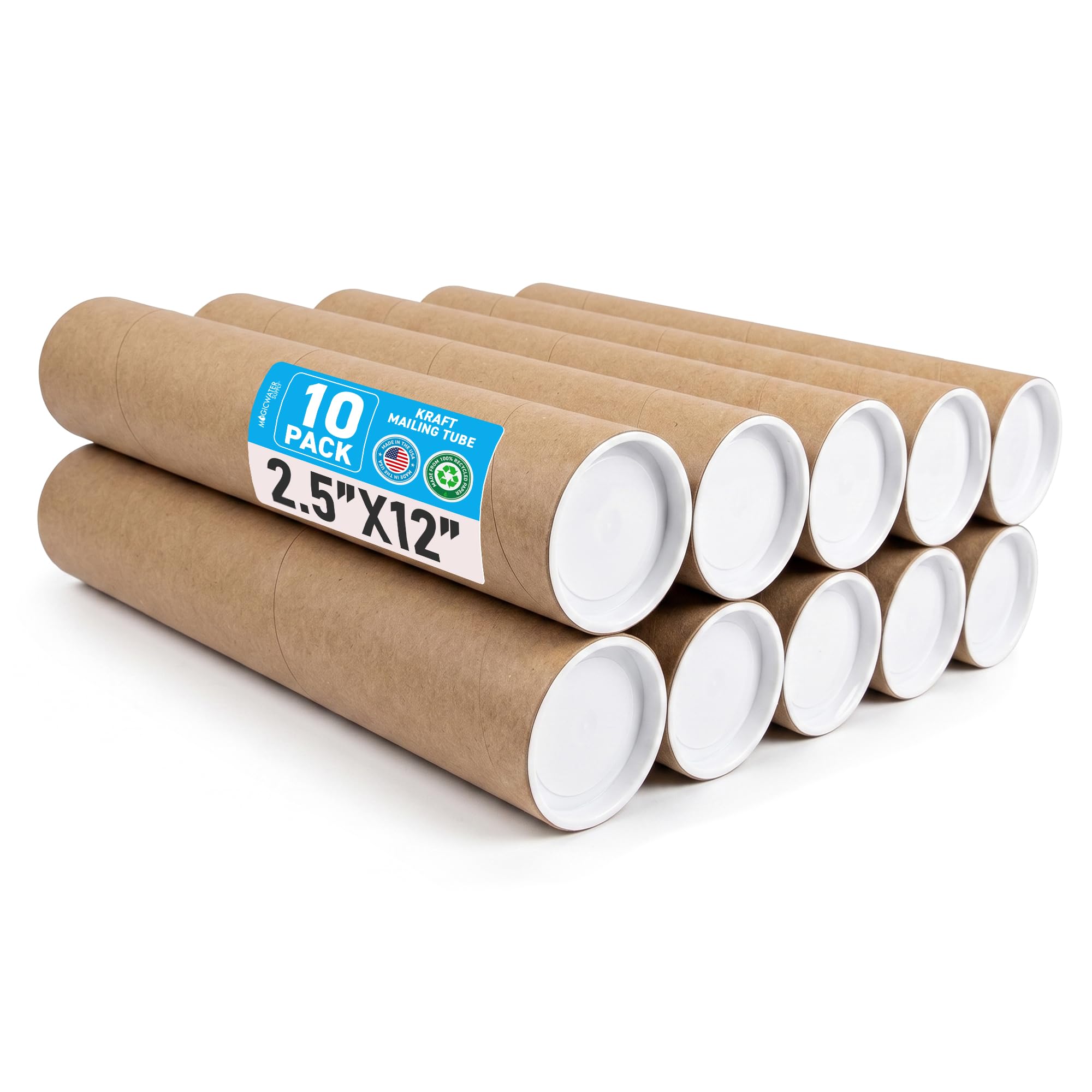 MagicWater Supply Tubo postale – 6,3 x 30,5 cm – Kraft – Confezione da 10 – per spedizione e conservazione di poster, arte, artigianato e documenti