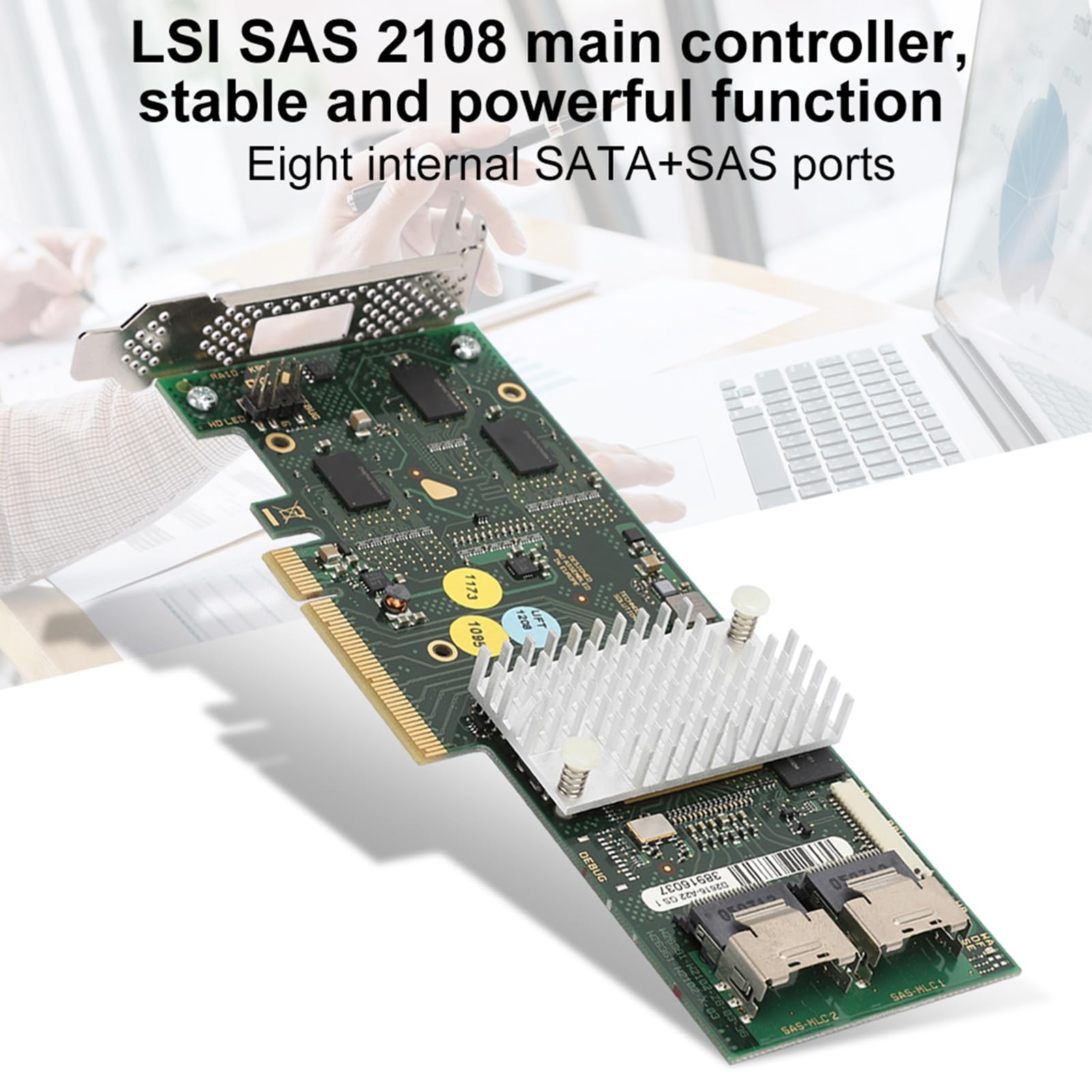 Akozon Connettore Mini SAS SFF 8087 X4, D2616 SAS2108 SATA Raid 6Gbs 512M Cache Array Controller PCI Scheda Baffle Basso Otto Porte SATA Interne