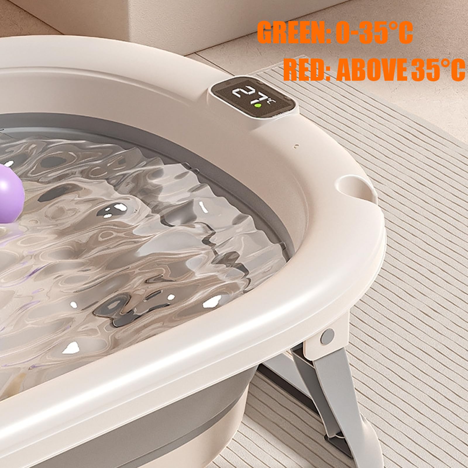 Baby Badewanne Faltbar mit Thermometer & Rutschfestem Badekissen – Tragbare Babybadewanne Ergonomisch, Platzsparend & Sicher – Für Neugeborene bis 3 Jahre, Baby Bathtub-WX44701