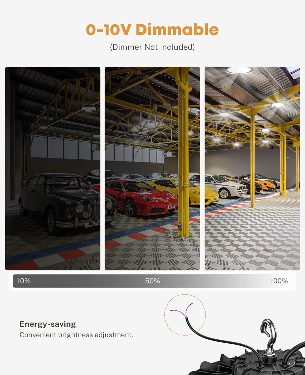 6 Pack UFO LED High Bay Light 150W/120W/90W, 5000K 0-10V Dimmable High Bay LED Shop Lights ETL Listed with 5ft Cable, AC100-277V, 150W 22,500LM Alternative to 650W MH/HPS for Warehouse Gym