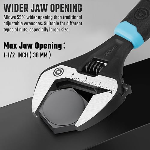 Miniatura 3 de DURATECH Llave ajustable de 8 pulgadas, llave de fontanería de apertura de mandíbula ancha, acero CR-V, SAE y escala métrica marcada, agarre