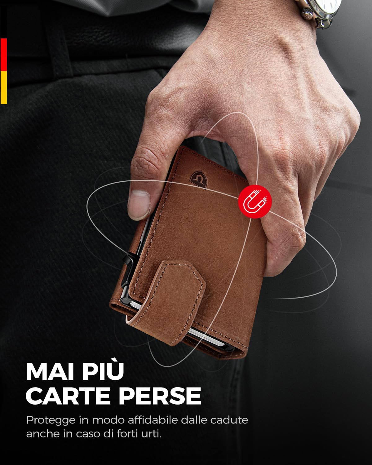 LORZOR® Portafoglio Uomo Slim Vera Pelle con Magnetica, Porta Carte di Credito con Protezione RFID & Portamonete, Portacarte Uomo Pop-up Contenere 10 Carte, Porta Tessere Tascabile, Magnetica