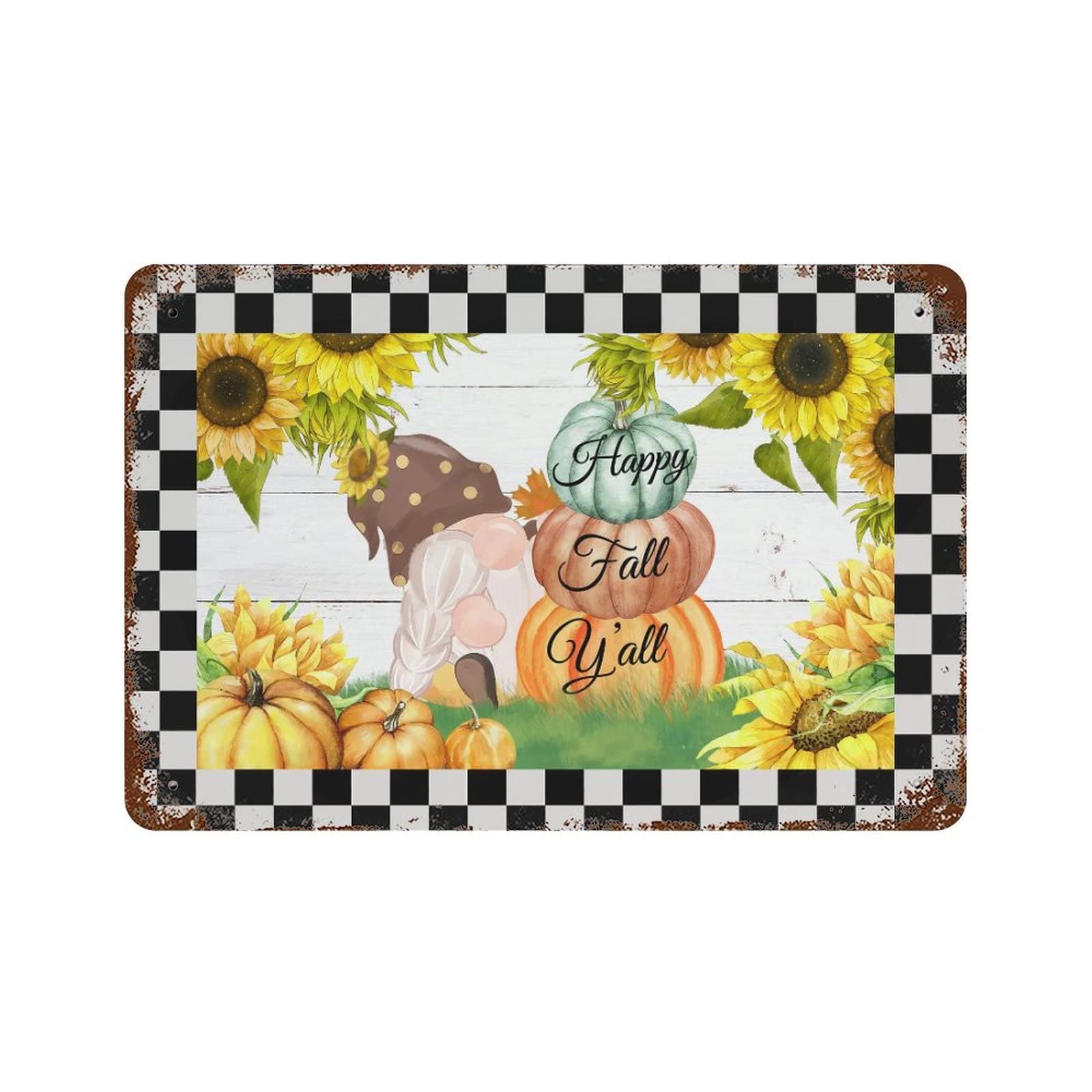 Pancarte en étain d'automne avec gnome et tournesols style vintage 30x45 cm