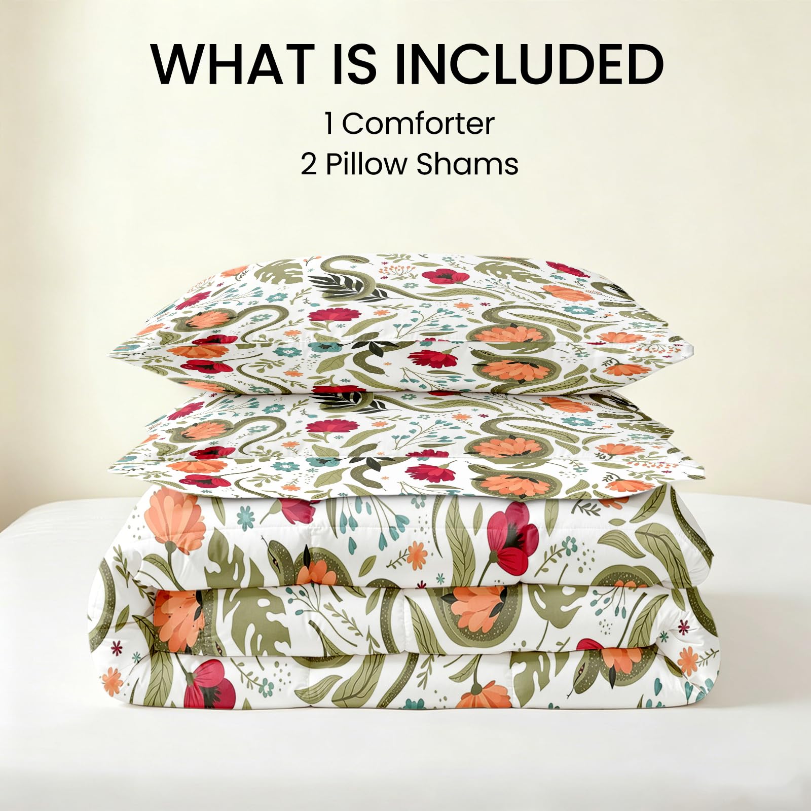 VULORA Schlange Blumen Bettdecke ohne Bezug 200x200 cm 4 Jahreszeiten