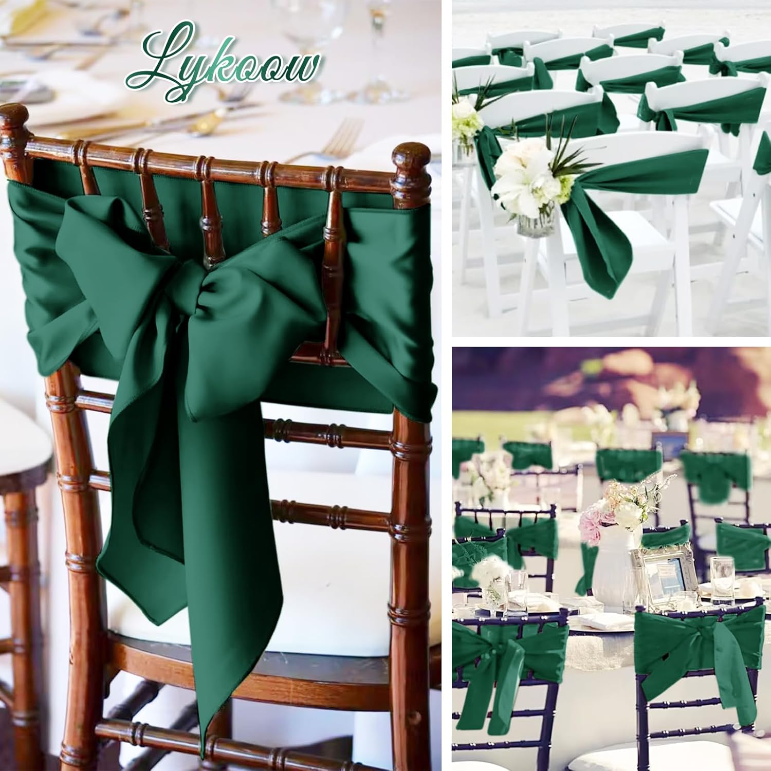 100 Pcs Satin Chair Sashes 78 inch for Wedding Reception Party Hotel Home Kitchen Decoration-Emerald Green