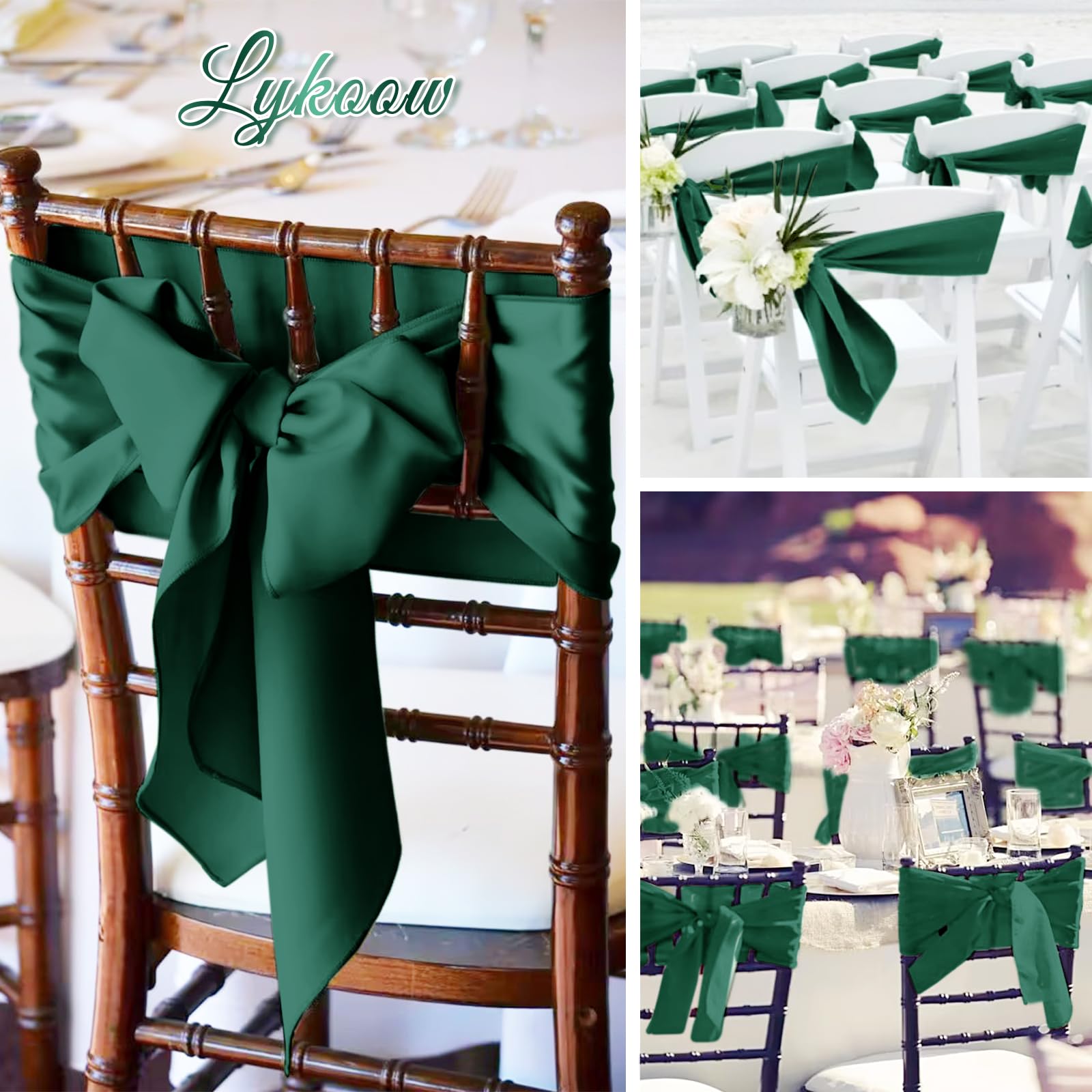 YMHPRIDE 50 Pièces Rubans pour Chaises en Satin Vert émeraude Rubans Décoratifs pour Chaises pour Réception de Mariage, Fête, Hôtel, Maison, Décoration de Cuisine (Vert émeraude)