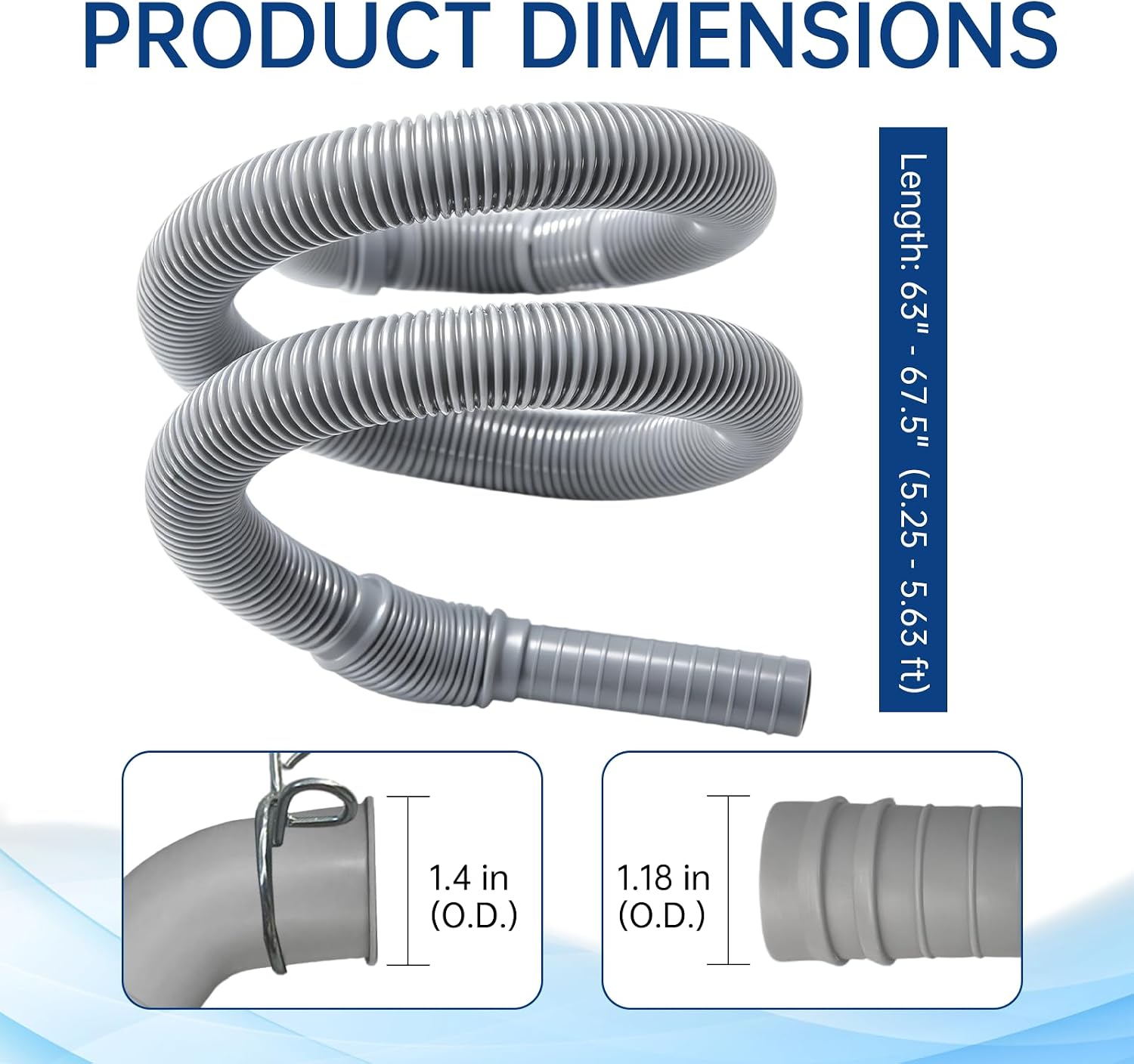 AEM73732901 Washer Drain Hose, 63 Inch, Compatible with LG & Kenmore Washing Machines, Replaces AEM74053001, MEGJ62685201, 2702257, PS8749199, Includes Screwdriver & Gloves